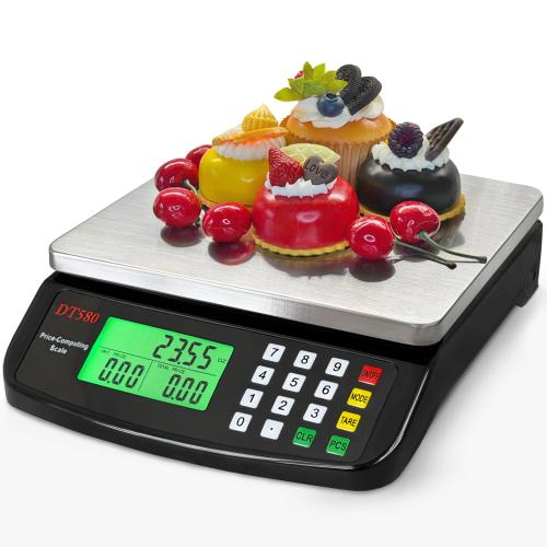 Large Digital Kitchen Scale 40kg/88lb Stainless Steel Price Computing Scale Counting Scale Deli Scale with LCD Display for Baking Bread Cooking Meat Prep Parts and Coins Adapter Included (Black)