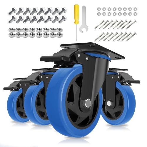 4 Inch Caster Wheel with Brake,Heavy Duty Casters Set of 4,Swivel Top Plate Casters