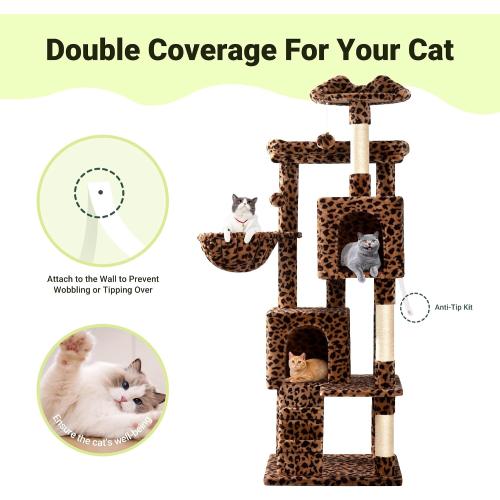 Allewie 64 Inches Multi-Level Cat Tree Tower for Indoor Cats,Leopard Print