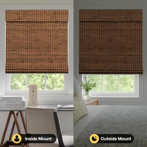 LazBlinds Cordless Blackout Bamboo Roman Shades, Room Darkening Blinds for Interior Windows, Thermal Insulated Roll Up Bamboo Blinds for Home & Patio, 29 W x 64 H, Penang Teak