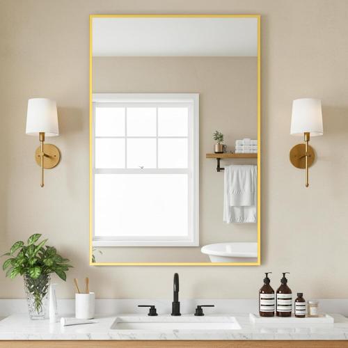 FICTOR Bathroom Vanity Mirror for Over Sink, 24 x 36, Gold