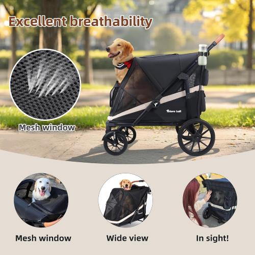 Dog Stroller for Large Dogs One-Click Folding 4 Wheel Foldable Dog Stroller for 2 Dogs with Storage Pocket Suitable for Pets Up to 80LBS (Black, Large)