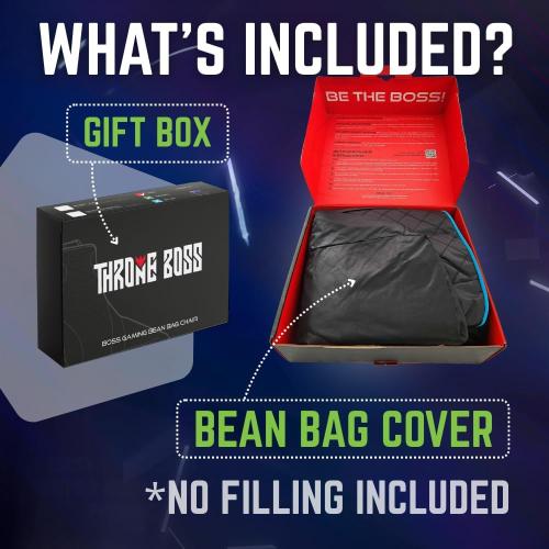 Throne Boss Gaming Bean Bag Chair Cover for Kids with High Back, Green – Floor Gaming Chair Cover, Easy to Clean Fabric, Large Side Pockets, Headphone Hanger, Requires 200 Liters Polystyrene Beans