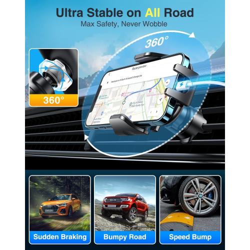 [True Military-Grade] Car Phone Holder VANMASS [Upgraded Strongest Suction&Clip] Cell Phone Mount for Dashboard Windshield Vent Kit, Truck Cradle Stand for iPhone 18 Pro Max 17 16 15 Android,Ink Black