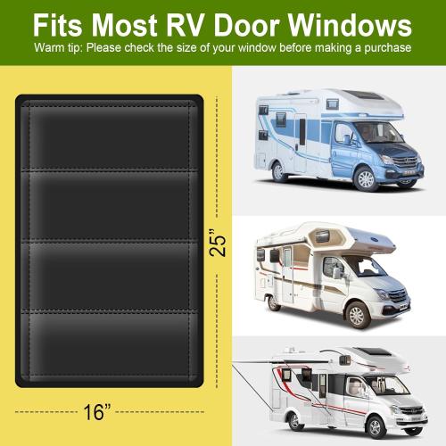 RV Door Window Shade Cover - Magnetic RV Blackout Window Cover with UV Protection and Privacy Features (25 * 16 in) Foldable Magnet Design, Waterproof Fabric (Black, 1 Pack (25L x 16W))