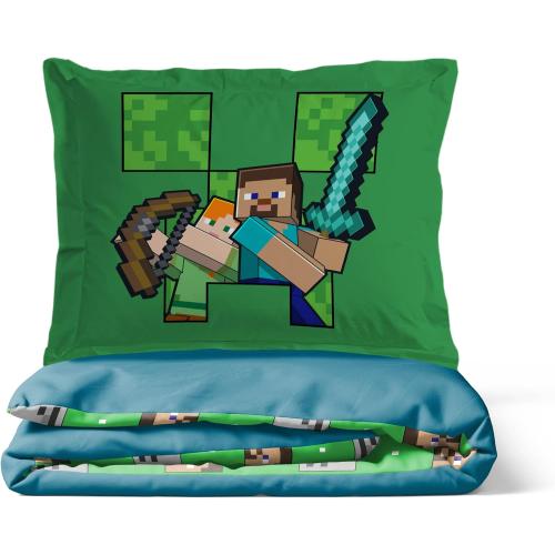 Jay Franco Duvet Cover Set – 2 Piece Comforter Cover and Sham Set, Super Soft Cozy Kids Bedding (Insert Not Included) Blue - Minecraft, Twin