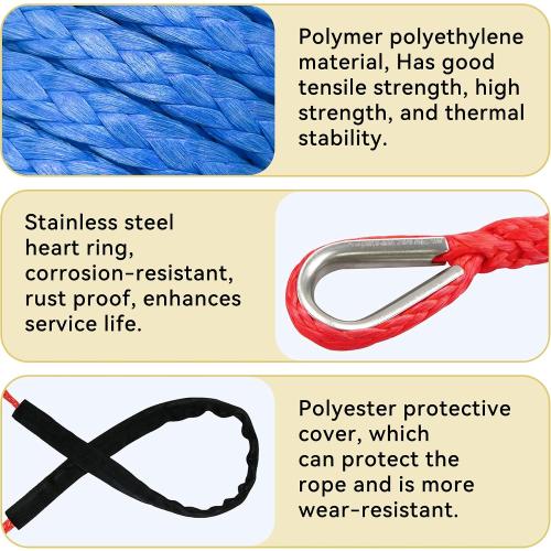 1/4 Inch x 50 Foot 10000 lb Synthetic Winch Rope Kit, Black