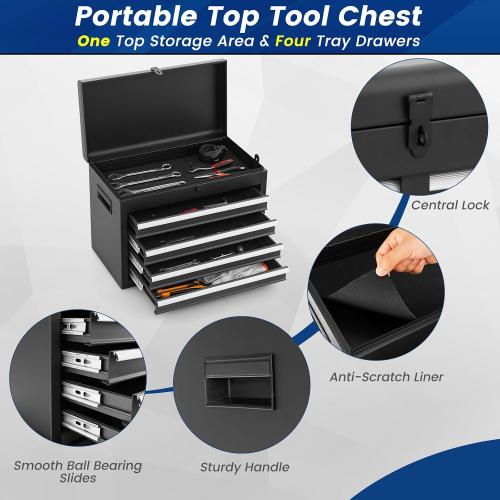 Goplus Rolling Tool Chest, 5-Drawer Tool Box Organizer w/Lockable Wheels & Sliding Drawers & Detachable Top & Adjustable Shelf, Tool Storage Cabinet for Garage Workshop(Gray)