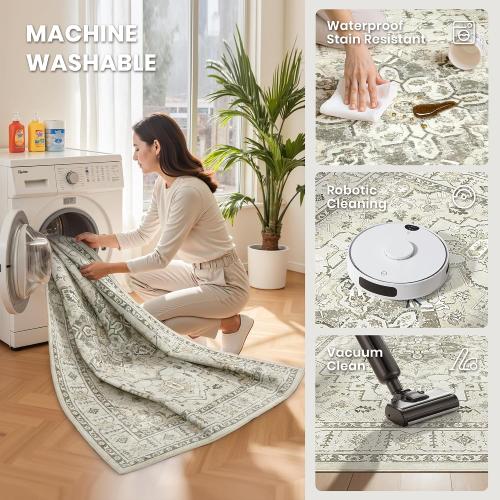 5x7 Area Rugs for Living Room,Large Washable Rug,Beige