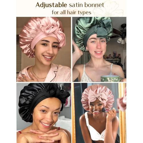 YANIBEST Adjustable Silk Bonnet for Sleeping Women Double Layer Satin Bonnet Reduce Friction Prevent Frizz Curly Hair