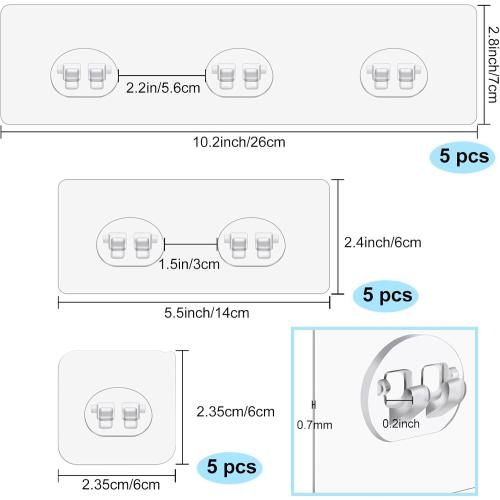 vivinin 15 Pack Shower Caddy Adhesive Replacement, Shower Shelf Adhesive No Drilling, Adhesive Hooks for Showe Caddy, Soap Holder, and Kitchen Racks