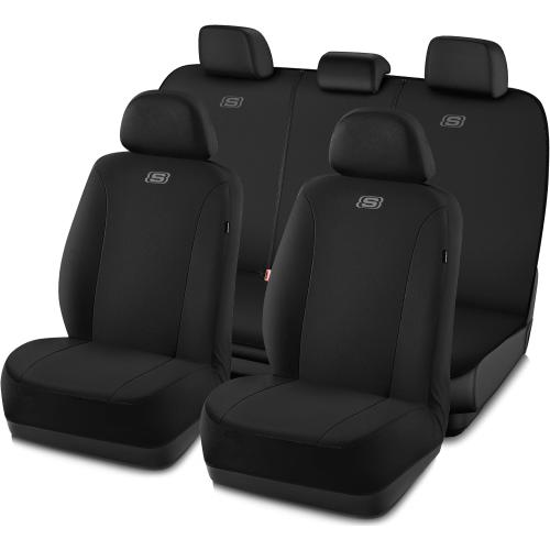 Skechers Seat Covers, Premium Breathable Polyester Car Seat Covers, Car Seat Covers Full Set Airbag Compatible, Automotive Comfort for Most Cars, Vans, Trucks, SUVs (Full Set,Black)
