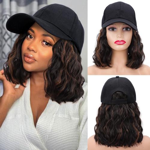 Hat Wig Short Wave Baseball Cap Wigs with Curly Hair Extensions Synthetic Wave Adjustable Baseball Hat Wigs for Women(4H30#)