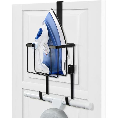 ORLESS Over The Door/Wall Mount Ironing Board Hanger, Laundry Room Iron and Ironing Caddy Board Storage Holder, Black
