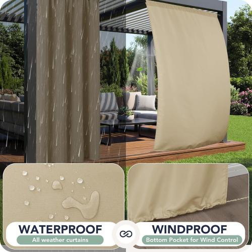 Outdoor Curtains for Patio Waterproof, 8 Panels, Rod Pocket