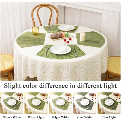 SHACOS PVC Woven Vinyl Wedge Placemats Set of 4 Round Table Placemats Wipe Clean Heat Resistant Round Table Mats (4, Green)