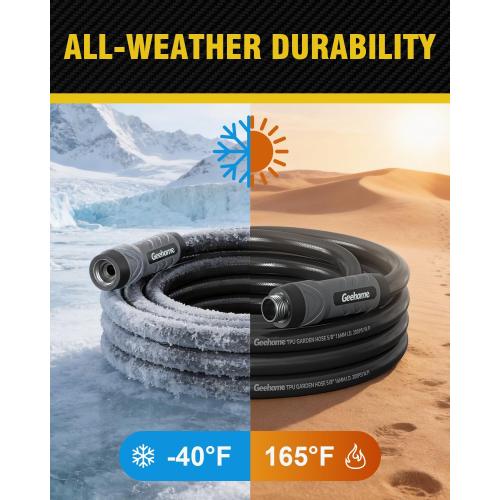 50ft Polyurethane Garden Hose, 5/8 in Lightweight Flexible Water Hose with Swivel Fittings, All-Weather, No-Kink Memory, Commercial Duty, Perfect for Home and Commercial Applications