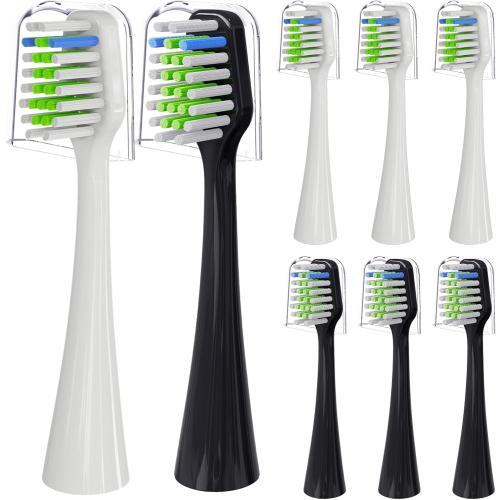 Toothbrush Heads Replacement Compatible with Aquasonic Duo Series/Home Dental Center Eletric Toothbrush (NOT for Duo PRO Series)- 4 White & 4 Black