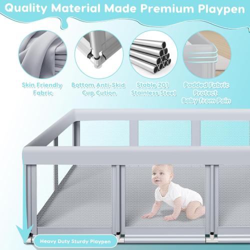 74 ×50 Large Baby Playpen, Baby Playard for Babies and Toddlers, Baby Fence Play Pens for Indoor & Outdoor, Sturdy Safety Play Yard with Soft Breathable Mesh, Anti-Fall, Grey