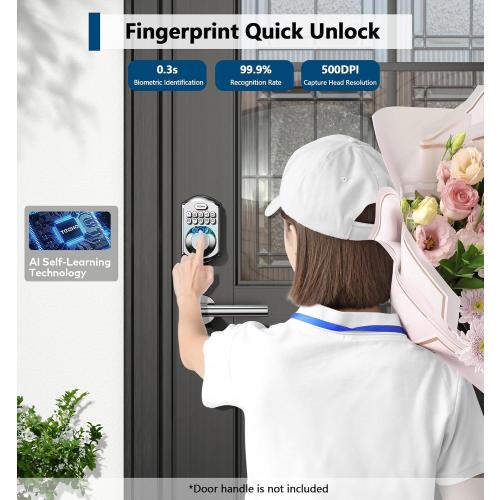 TEEHO TE002 Fingerprint Deadbolt with Keypad for Front Door, Satin Nickel