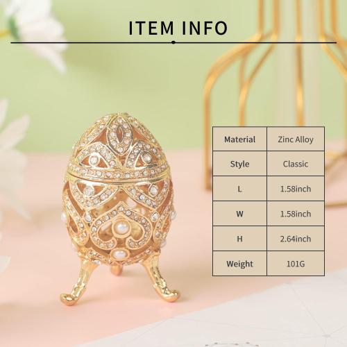 Faberge Egg Jewelry Trinket Box with Hinged Classic Hand-Painted Ornaments Metal Vintage Craft Gift for Home Decor, Gold