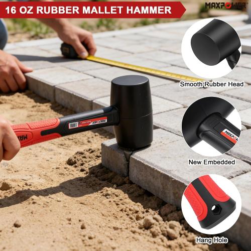 MAXPOWER 2PCS Rubber Mallet Set, 5LB Dead Blow Hammer & 16oz Rubber Mallet