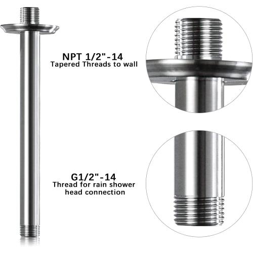 8 Inch Shower Arm and Flange Brushed Nickel, Ceiling Mounted Shower Arm for Rain Shower Head