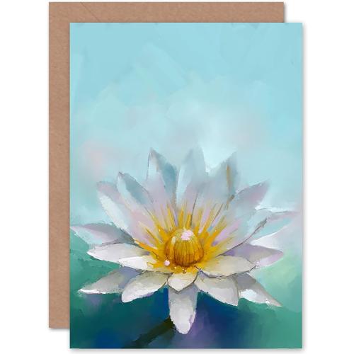 Wee Blue Coo Flower Lotus Painting Greeting Card With Envelope Inside Premium Quality