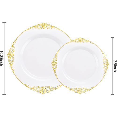 100PCS White Plates with Gold Trim Disposable for Thanksgiving