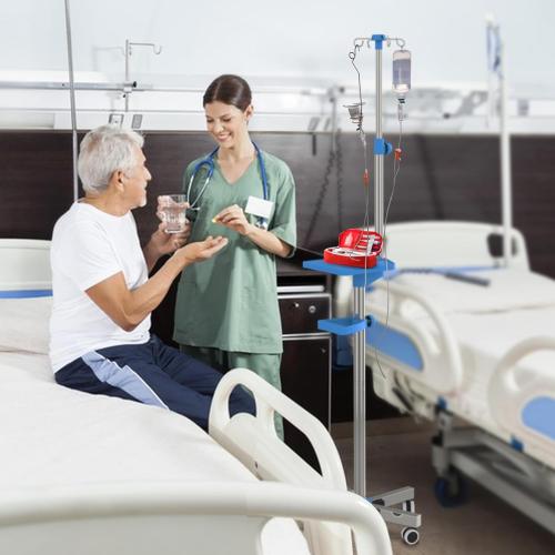 IV Pole with Wheels Medical Portable IV Stand with 4 Hooks and Tray, 52.3“ to 70.8” Height Adjustable, IV Pole Stand for Hospital, Home and Outdoor Use
