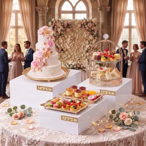 3 Pack Extra Large White Acrylic Buffet Risers 14” 13” 12” Cubes