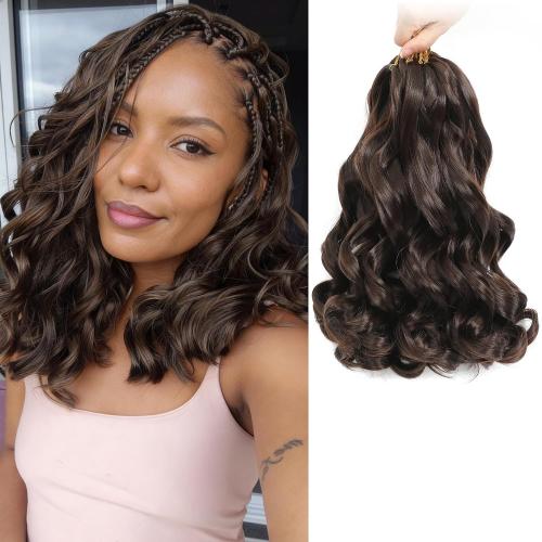 French Curl Braiding Hair Pre Stretched Extensions, 12 Inch, Chocolate Brown, 8 Packs