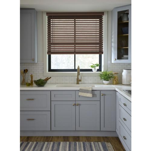 LEVOLOR Trim Go 2-in Slat Width 35-in x 64-in Cordless Walnut Faux Wood Room Darkening Horizontal Blinds