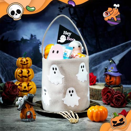 2 Pcs Halloween Boo Basket Trick or Treat Basket, Beige