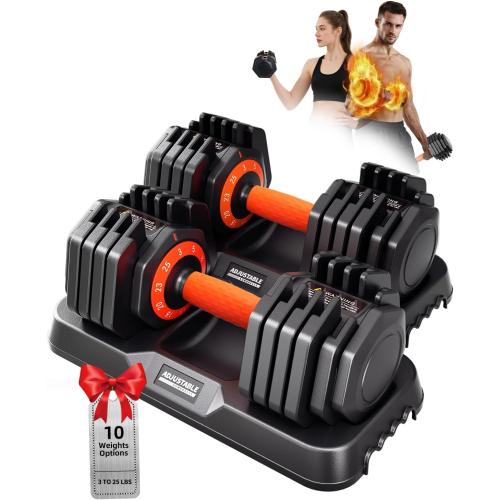 Adjustable Dumbbell Set 25lb/50lb, 10 in1 Adjustable Dumbbells for Home Gym