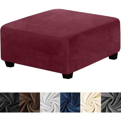 HFCNMY Ottoman Cover Square,Stretch Velvet Square Ottoman Cover Slipcover Washable with Elastic Bottom for Living Room Red X-Large