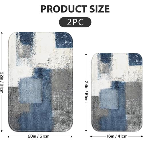 Britimes Bathroom Rug Mat Set of 2, 16x24   20x32 Inch, Abstract Blue White