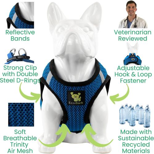 EcoBark Step in Dog Harness - Eco-Friendly Teacup Dog Harnesses for XXS, XS, and Small Dogs - Reflective and Adjustable Mini Body Halter Vest -Tiny Soft Mesh Toy Breed Harness (Bright Blue, XXS)