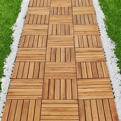 Yaheetech Pack of 27 Interlocking Wood Flooring Tiles, Natural Wood-Stripe