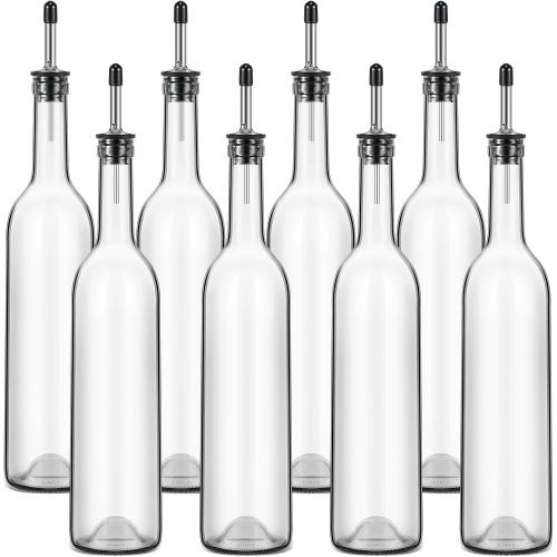 Maxdot 8 Pcs Syrup Bottle Long Neck Glass with Pour Spout, Liquor Syrup