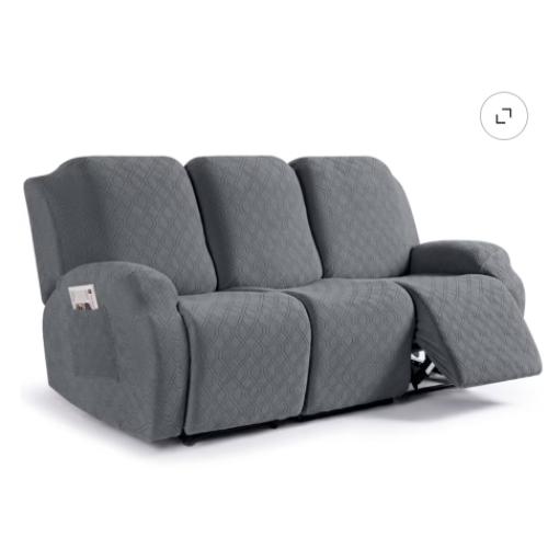 KINCAM 3 Seater Recliner Cover, 3-Piece Stretch Reclining Slipcover with Pockets for Daily Furniture Protection,Dark Gray