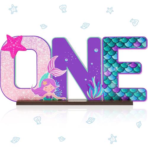 Haooryx Mermaid ONE Letter Sign Wooden Centerpiece Party Table Decoration