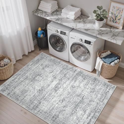 Soalmost 4x6 Area Rug for Living Room, Washable Rugs Non-Slip, Grey