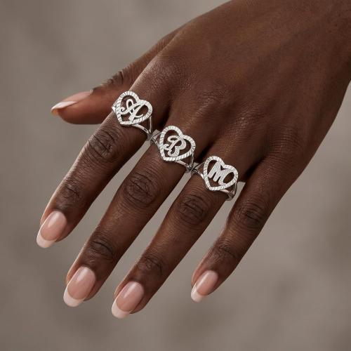 PDWZNBA Silver Initial Rings for Women Non Tarnish Sterling Silver Plated Open Back Adjustable Letter Rings Personalized Carved Alphabet Stackable Jewelry Gifts