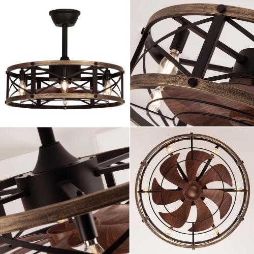 SHLUCE 22 Caged Ceiling Fan with Light and Remote, Farmhouse Fandelier