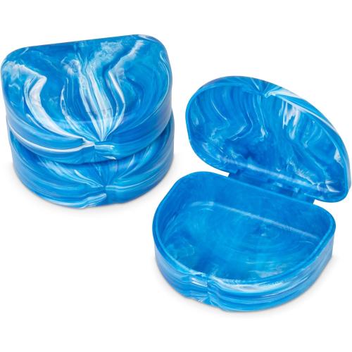 Practicon Marble Retainer Cases, Orthodontic Aligner Case, Mouth Guard Holder (3 Pack) (Blue)