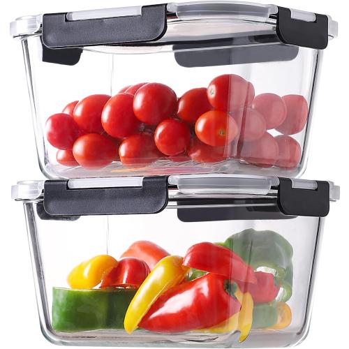 HOMBERKING 4 Pieces 63oz/8cup Large Glass Food Storage Containers with Lids, Meal Prep Containers, Airtight Bento Boxes with Leak Proof Locking (2 Containers   2 Lids) - Microwave, Oven Safe