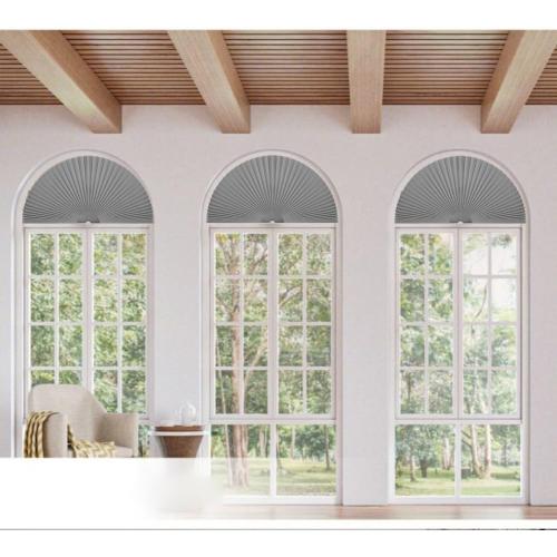 MALOKI Arch Window Shade,Light Filtering Pleated Shade,Half Circle Fabric Blinds Room Darkening Shades Easy Install Blinds Semi Circle Window Cover (1, Grey, 72x36)