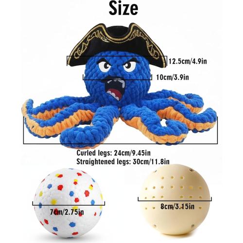 2026 Interactive Dog Toys, Self Moving Octopus Dog Toy Set with 2 Balls - Automatic Wobble Ball & Durable Chew Ball, 4-in-1 Squeaky Plush Enrichment Toy to Keep Them Busy for Medium Large Dogs