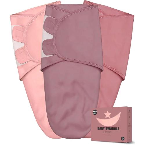 Newborn Swaddle Blanket Wrap 0-3 Months (3-Pack) - Adjustable Infant Sleep Sack, 100% Cotton Anti-Startle Soothing Sack, Soft Breathable Nursery Bedding - Dusty Rose   Pearl   Mauve